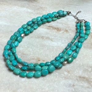 😍925 Silver Three Strand Turquoise Necklace😍NWOT
